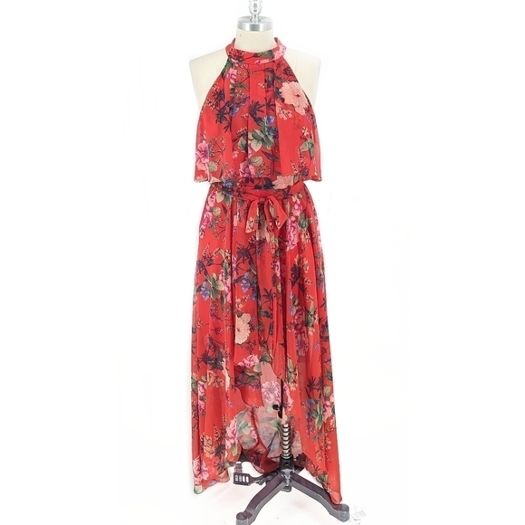 Eliza J Floral High Low Maxi Dress Red 8 wedding party summer bohemian classic - Picture 1 of 9